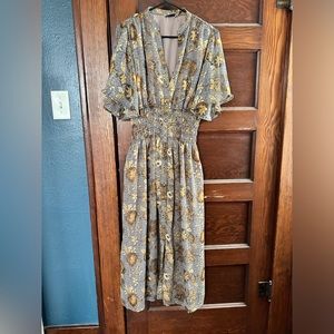 Piper and Scoot The Nottoway Cinch Waist Midi Dress in Moonlight Gold - Small